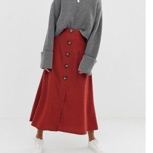 ASOS DESIGN textured midi skirt with button front